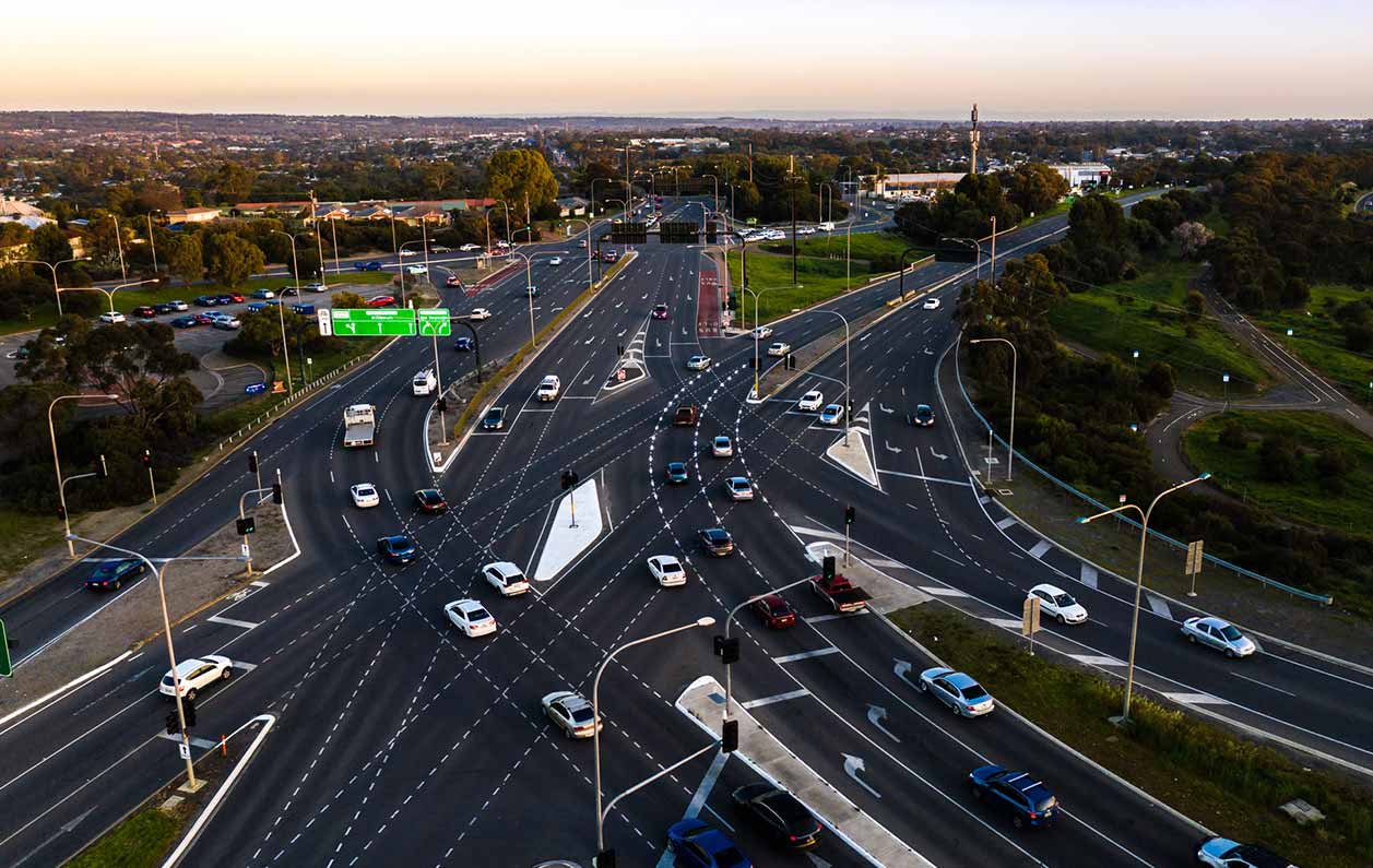 Aerial photograph of Panalatinga Road and Reynella exit of Southern Expressway